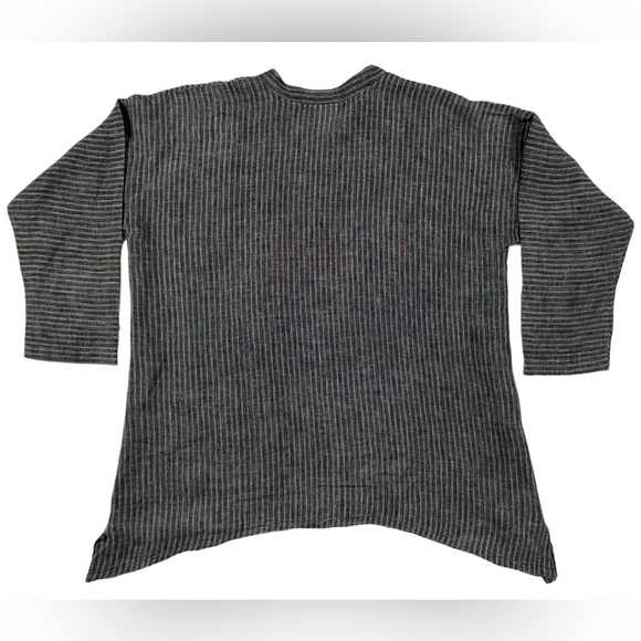 Odile 100% Linen Ribbed Button Front Tunic Top Large Gray Lagenlook Pockets - Picture 4 of 7